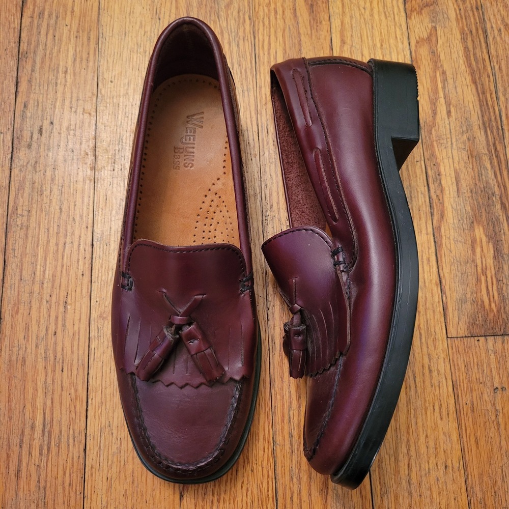 Bass Weejuns 7M Loafers Burgundy Leather Tassel Kiltie MARIETTA II Academia